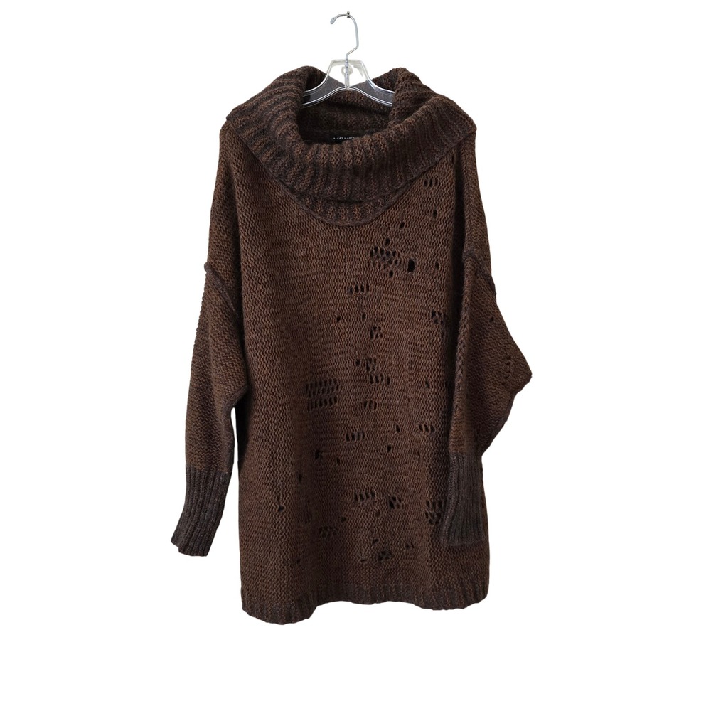 Sarah Pacini Brown Distressed Knit Cowl Neck Sweater Made in Italy One Size